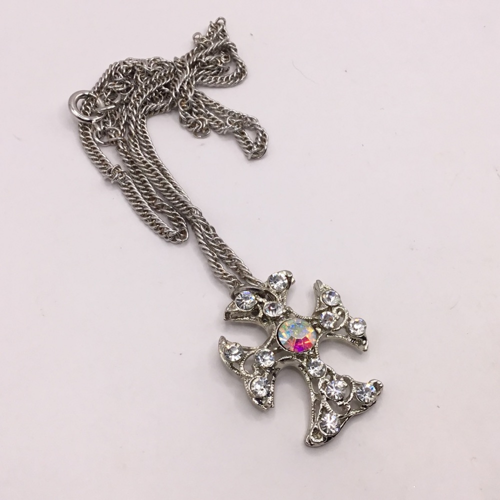 Iridescent Cross Pendant Necklace